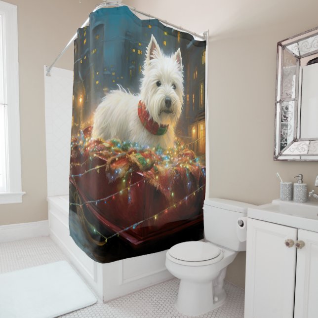 Rideaux De Douche West Highland White Terrier Festif de Noël (En situation)