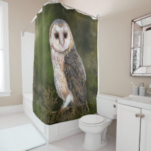 Rideaux De Douche Western Barn Owl - Migned Watercolor Painting Art