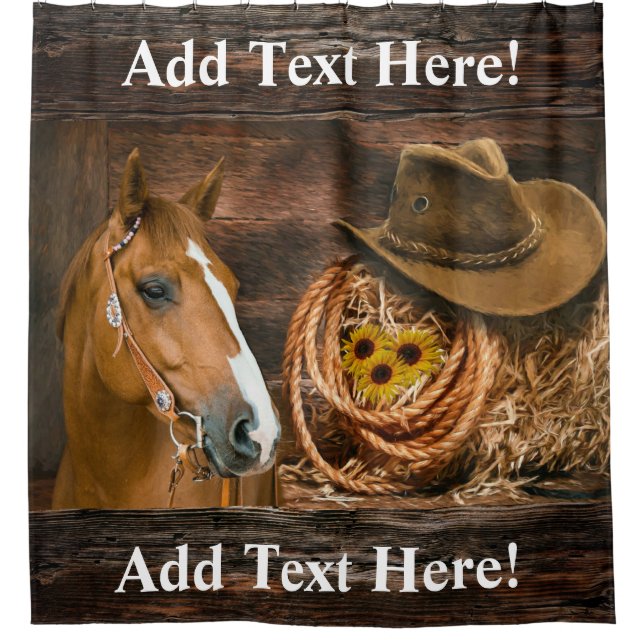 Rideaux De Douche Western Horse Cowboy Casquette Lasso Sunflowers Do (Devant)