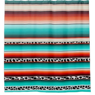 Rideaux De Douche Western Turquoise Terracotta Grandes Vaches Imprim