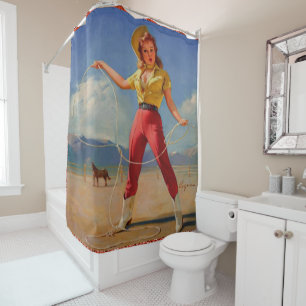 Rideaux De Douche Western Vintage Cowgirl avec corde