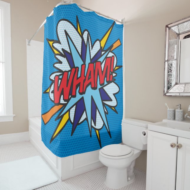 Rideaux De Douche WHAM Fun Retro Comic Book Pop Art (En situation)