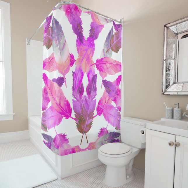 Rideaux De Douche What the Flock! Flamingo Pink feathers  (En situation)