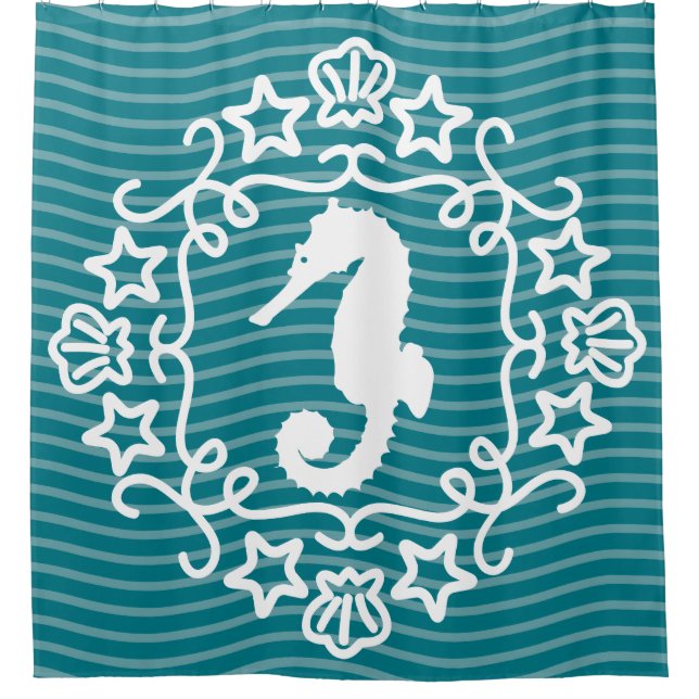 Rideaux De Douche Whimsical White Seahorse Océan nautique (Devant)