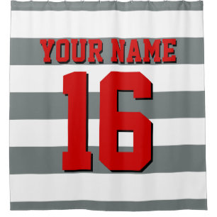 Rideaux De Douche White Charcoal Red Sports Jersey Preppy Stripe