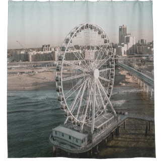 RIDEAUX DE DOUCHE WHITE FERRIS WHEEL NEAR WATER
