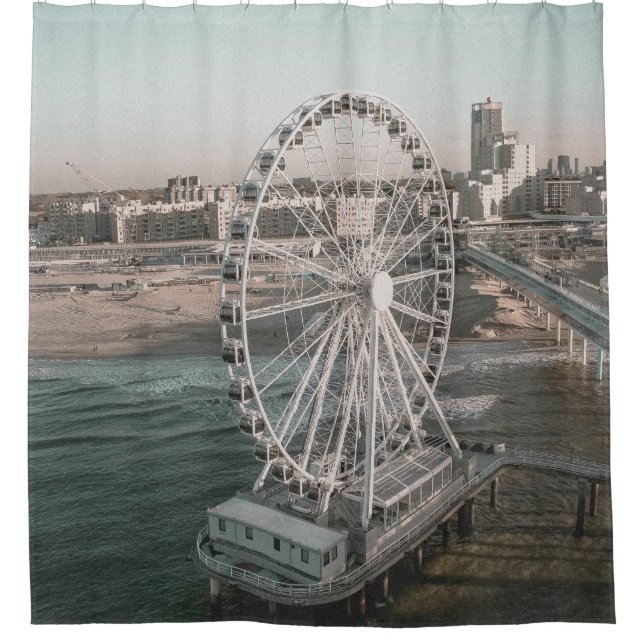 RIDEAUX DE DOUCHE WHITE FERRIS WHEEL NEAR WATER (Devant)
