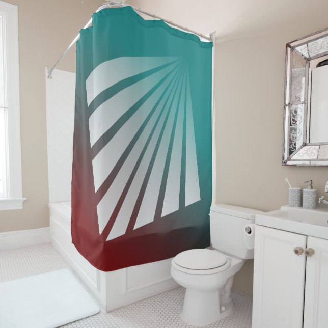 Rideaux De Douche White rays on burgundy teal (En situation)