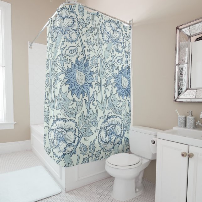 Rideaux De Douche William Morris Beau motif floral, bleu, rose (En situation)