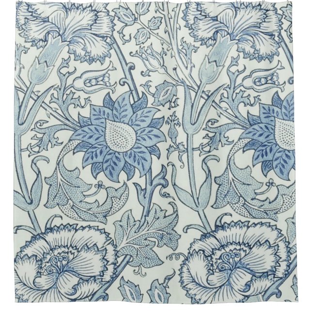 Rideaux De Douche William Morris Beau motif floral, bleu, rose (Devant)