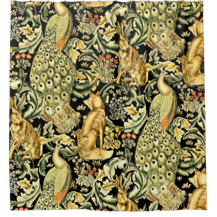 Rideaux De Douche William Morris Forêt Tapisserie Fox Hare Peacock