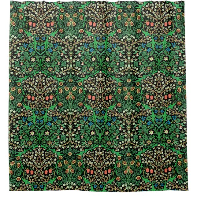 Rideaux De Douche William Morris Jacobean Floral, Arrière - plan noi (Devant)