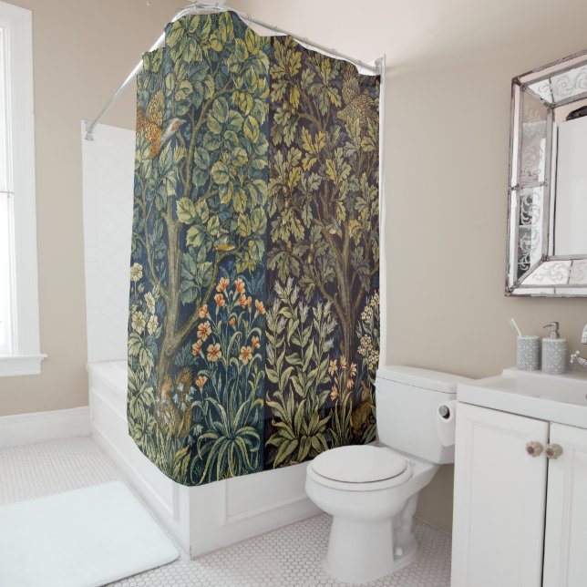 Rideaux De Douche William Morris - Pheasant Bird Tree Botanical (En situation)