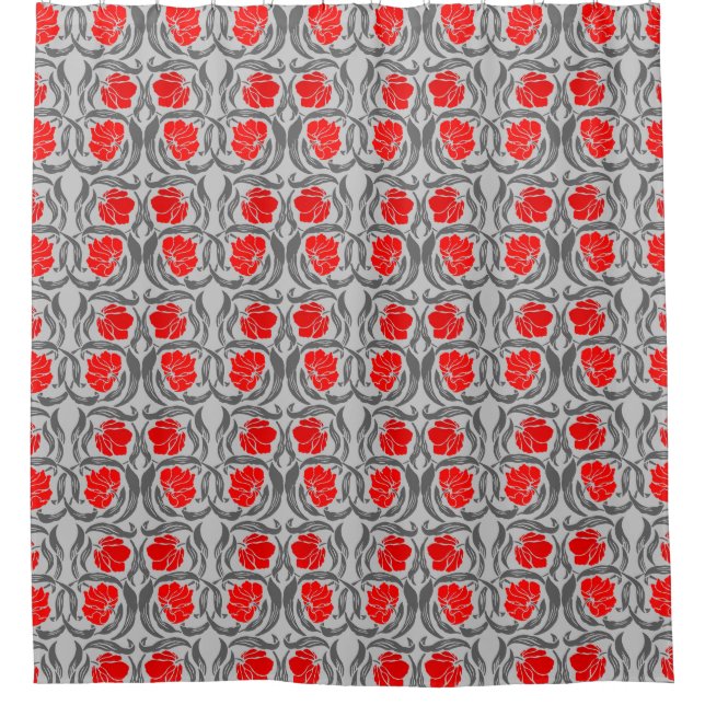 Rideaux De Douche William Morris Pimpernel, Silver Grey et Red (Devant)