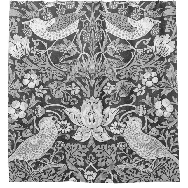 Rideaux De Douche William Morris Strawberry Thief Noir Et Blanc (Devant)