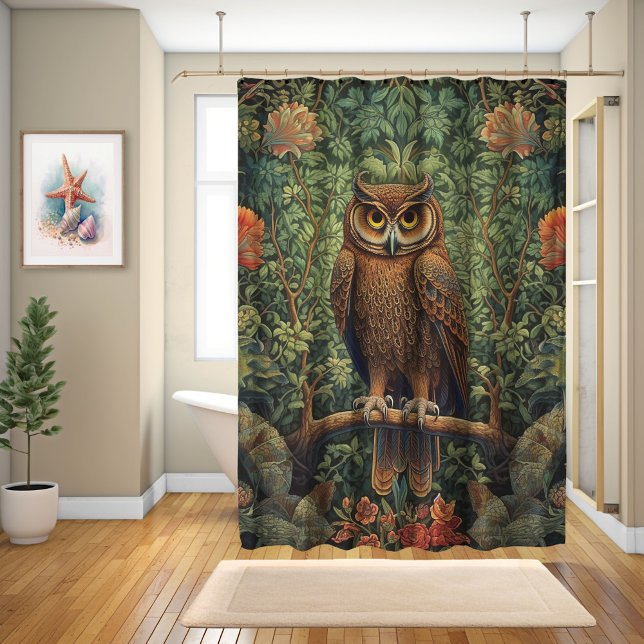 Rideaux De Douche William Morris Style, Hibou Sur Une Branche (Créateur téléchargé)