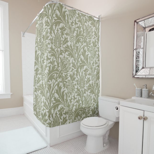 Rideaux De Douche William Morris Thistle Sage Green Motif (En situation)