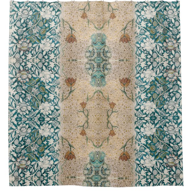 Rideaux De Douche William Morris Turquoise Terracotta Floral Vine Mo (Devant)