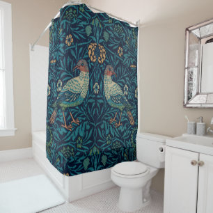 Rideaux De Douche William Morris Vintage Blue Birds Motif 