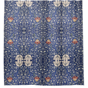 Rideaux De Douche William Morris Vintage Floral Tulip Bleu Blanc Rou