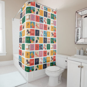 Rideaux De Douche Winnie l'Ourson Motif alphabétique des blocs cou