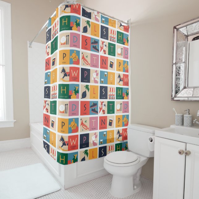 Rideaux De Douche Winnie l'Ourson| Motif alphabétique des blocs coup (En situation)