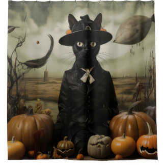 Rideaux De Douche Witch Cat with Pumpkins 