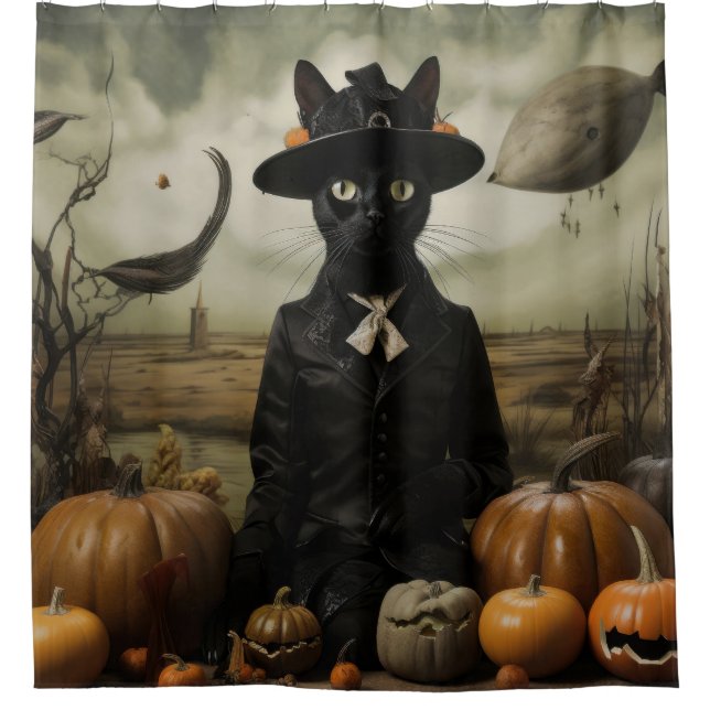 Rideaux De Douche Witch Cat with Pumpkins  (Devant)