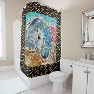 Rideaux De Douche WOBBLE-ROCK Chow chien aquarelle batik