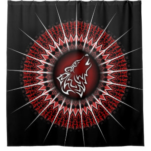 Rideaux De Douche Wolf Et Mandala Rouge Blanc Noir Moderne