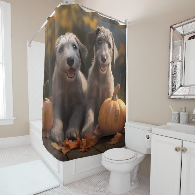 Rideaux De Douche Wolfhound Chiot Automne Citrouille de plaisir (En situation)