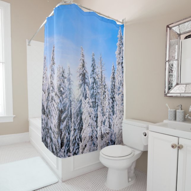 Rideaux De Douche Wonderland Pine Trees en neige (En situation)