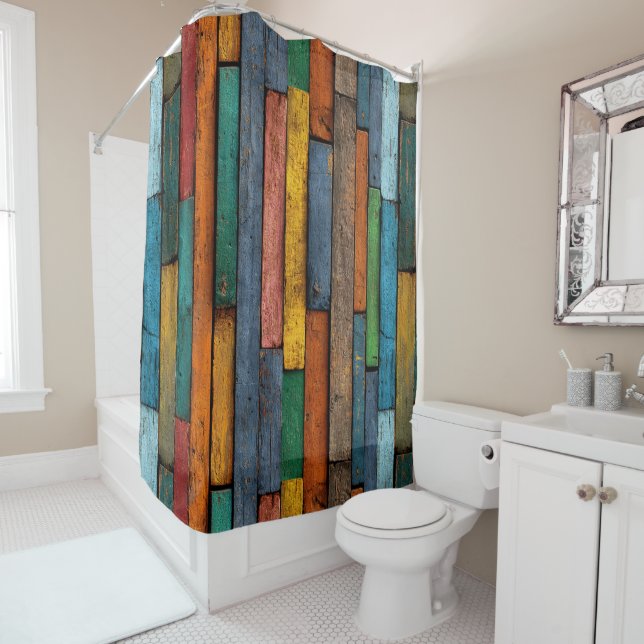 Rideaux De Douche Wood Planks Shower Curtain (En situation)