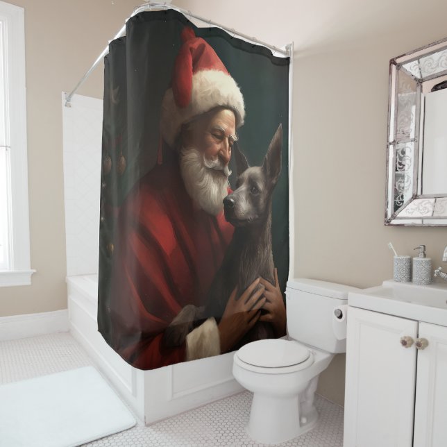 Rideaux De Douche Xoloitzcuintli avec Noël Festif du Père Noël (En situation)