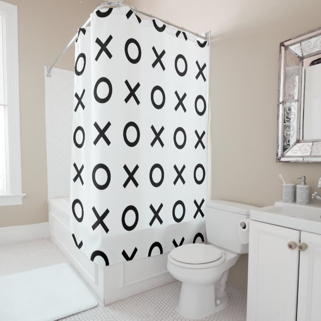 Rideaux De Douche Xs et Os blancs et noirs (En situation)