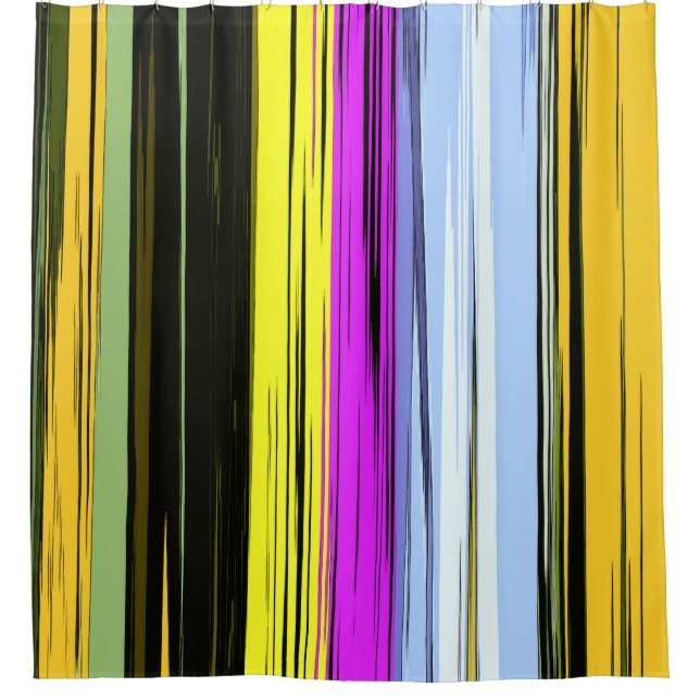 Rideaux De Douche Yellow Green Blue Purple Black Vertical Stripes (Devant)