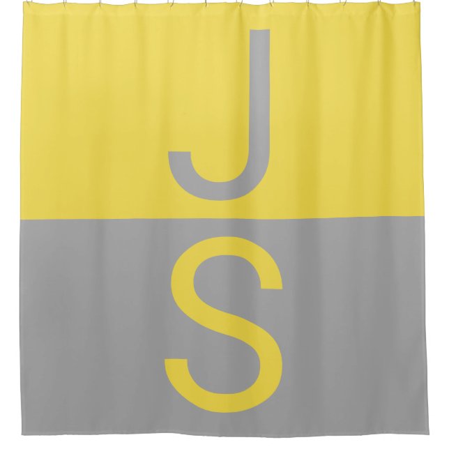 Rideaux De Douche Yellow & Grey Modern Initials monogram (Devant)