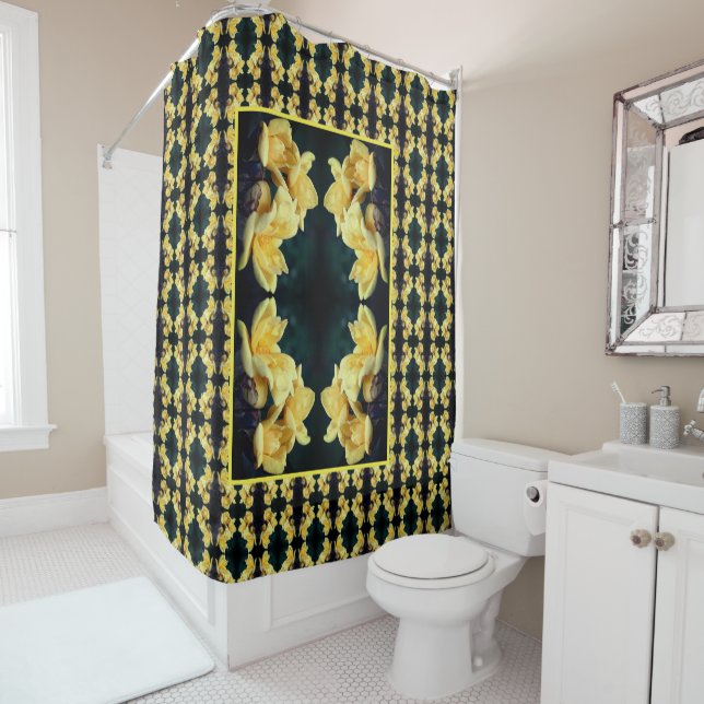 Rideaux De Douche Yellow Rose Trio Motif Abstrait (En situation)