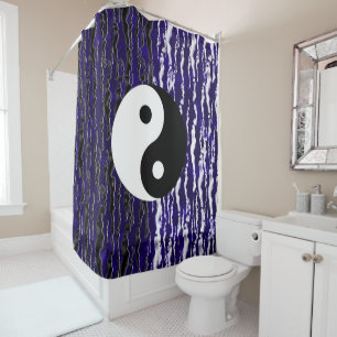 Rideaux De Douche Yin Yang Bleu Tranquillité Énergie Zen