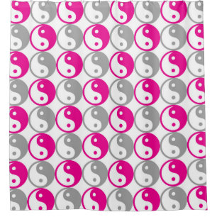 Rideaux De Douche Yin yang motif rose et gris