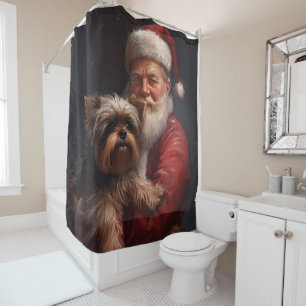 Rideaux De Douche Yorkshire Terrier Santa Claus Festive Noël