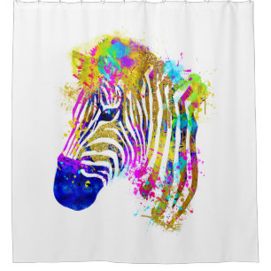 Rideaux De Douche Zèbre Graphique avec Tache de Peinture Aquarelle A