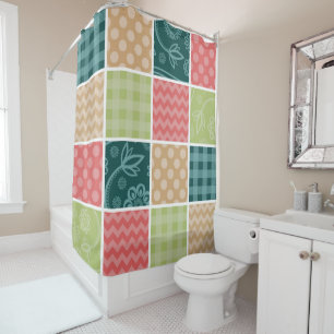 Rideaux De Douche Zigzag, Chevron, En vichy, Pois, Patchwork