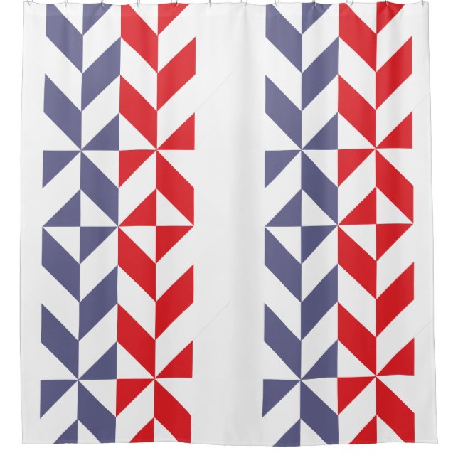 Rideaux De Douche ZigZag géométrique rouge blanc et bleu (Devant)