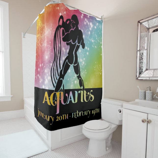 Rideaux De Douche Zodiac : Aquarius Rainbow Space Design (En situation)