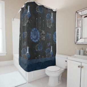 Rideaux De Douche Zodiaque magic   Dark Navy Blue Gothic Skull