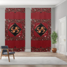 Luxury Rest Curtains: Sparkling Red Swirl Fractal 