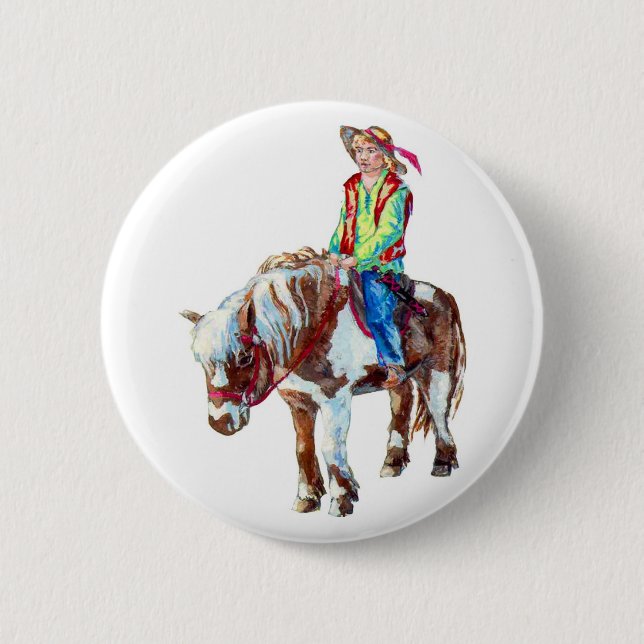 Rider on a pony badge 2 inch round button (Front)