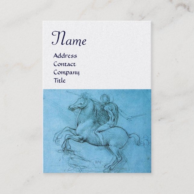 Rider on a Rearing Horse Monogram,blue,white pearl Business Card (Front)