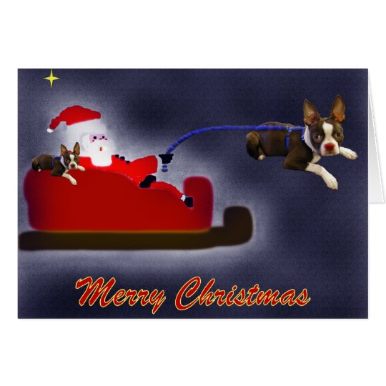 Rider the Red Nosed Boston Terrier Card